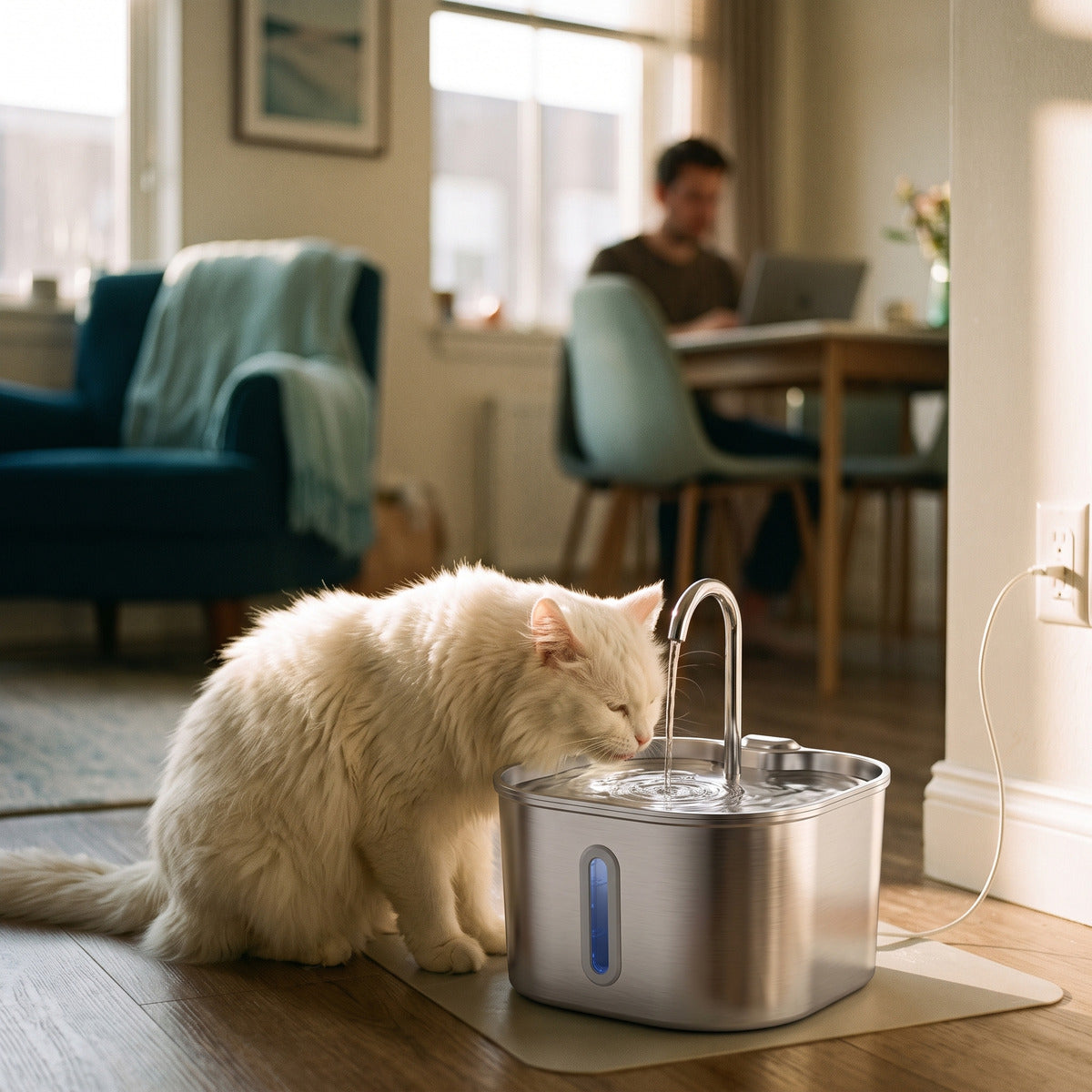 Cat fountain in an everyday home drinking spot