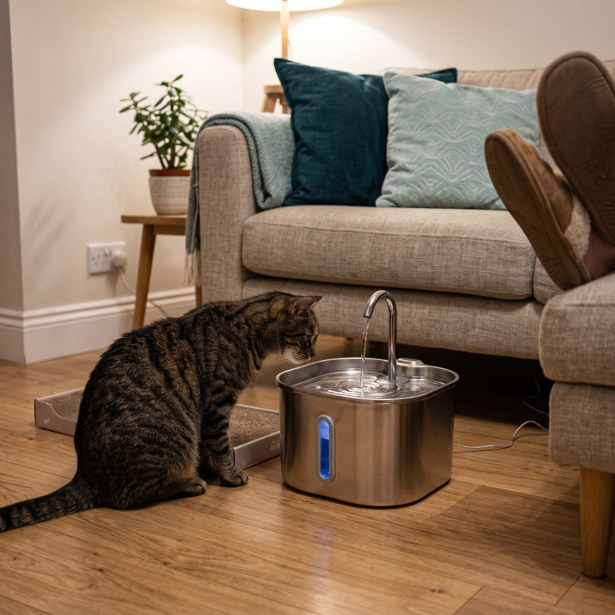 Fountain in a quiet home corner in evening light